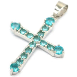Classic Cross Aquamarine Pink Tourmaline Silver Pendant