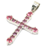 Classic Cross Aquamarine Pink Tourmaline Silver Pendant