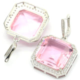 Delicate Cut Big Heavy 30g Aquamarine Pink Kunzite CZ Silver Earrings