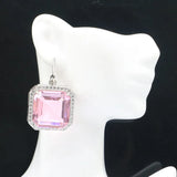 Delicate Cut Big Heavy 30g Aquamarine Pink Kunzite CZ Silver Earrings