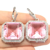 Delicate Cut Big Heavy 30g Aquamarine Pink Kunzite CZ Silver Earrings