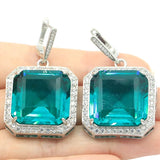 Delicate Cut Big Heavy 30g Aquamarine Pink Kunzite CZ Silver Earrings