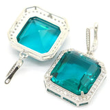 Delicate Cut Big Heavy 30g Aquamarine Pink Kunzite CZ Silver Earrings