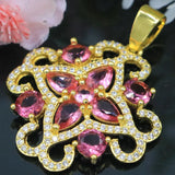 Eye Catching Pink Tourmaline CZ Silver Pendant Earrings