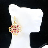 Eye Catching Pink Tourmaline CZ Silver Pendant Earrings