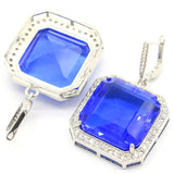 Big Square Pink Tourmaline Tanzanite CZ Silver Earrings