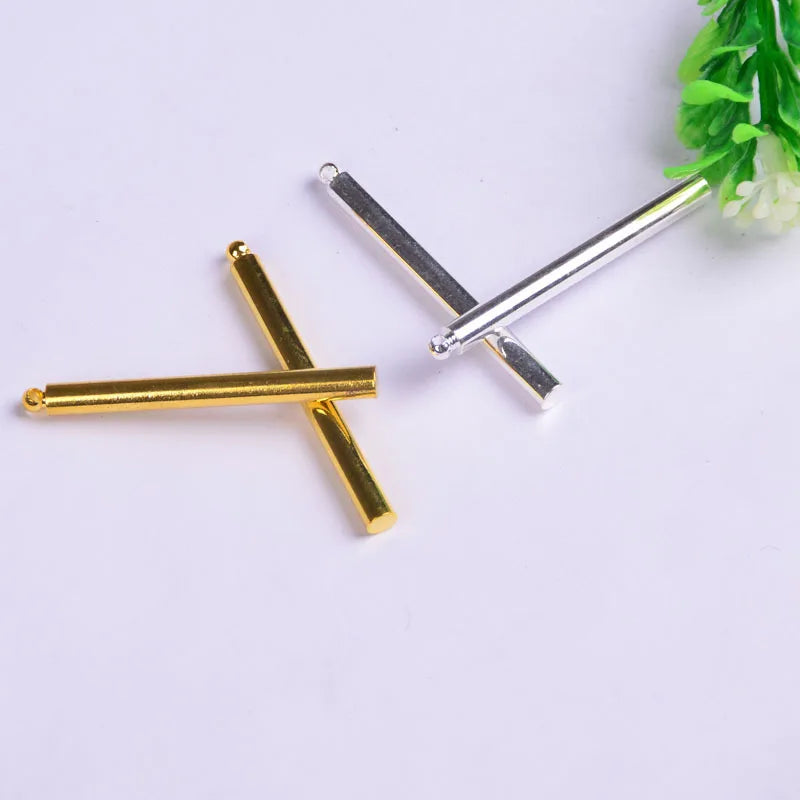 50pcs Copper Silver Small Bar Charms for Necklaces DIY