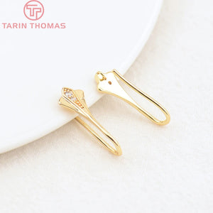 6PCS 18.5x6.5MM 24K Brass Zircon Earring Hook DIY Jewelry Making