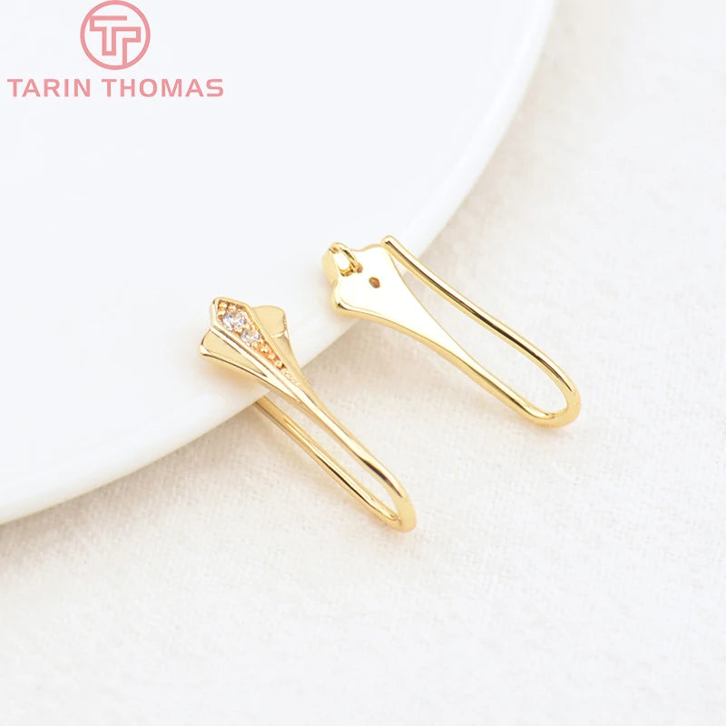 6PCS 18.5x6.5MM 24K Brass Zircon Earring Hook DIY Jewelry Making