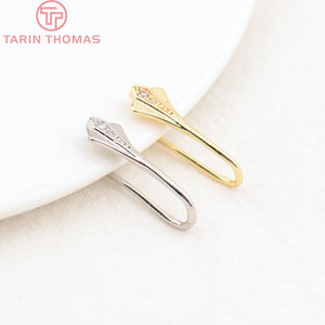 6PCS 18.5x6.5MM 24K Brass Zircon Earring Hook DIY Jewelry Making