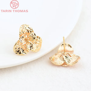 6PCS 16x17.5MM 24K Brass Flower Stud Earrings DIY Jewelry Findings