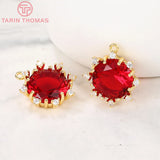 2PCS 15x15MM 24K Brass Zircon Flower Charms Pendants DIY Jewelry Findings