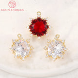 2PCS 15x15MM 24K Brass Zircon Flower Charms Pendants DIY Jewelry Findings