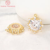 2PCS 15x15MM 24K Brass Zircon Flower Charms Pendants DIY Jewelry Findings
