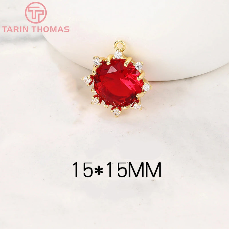 2PCS 15x15MM 24K Brass Zircon Flower Charms Pendants DIY Jewelry Findings