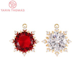 2PCS 15x15MM 24K Brass Zircon Flower Charms Pendants DIY Jewelry Findings