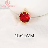2PCS 15x15MM 24K Brass Zircon Flower Charms Pendants DIY Jewelry Findings