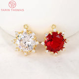 2PCS 15x15MM 24K Brass Zircon Flower Charms Pendants DIY Jewelry Findings