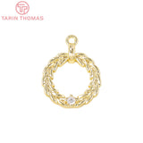 4PCS 12x12MM 24K Brass Zircon Round Charms Pendants DIY Jewelry Findings