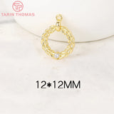 4PCS 12x12MM 24K Brass Zircon Round Charms Pendants DIY Jewelry Findings