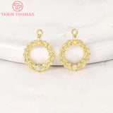 4PCS 12x12MM 24K Brass Zircon Round Charms Pendants DIY Jewelry Findings