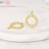 4PCS 12x12MM 24K Brass Zircon Round Charms Pendants DIY Jewelry Findings