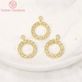 4PCS 12x12MM 24K Brass Zircon Round Charms Pendants DIY Jewelry Findings