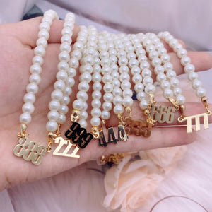 444 Angel Number Pearl Necklace Jewelry for Women