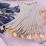 444 Angel Number Pearl Necklace Jewelry for Women