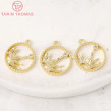 4PCS 14x14MM 24K Brass Zircon Sun Round Charms Pendants for Jewelry Making