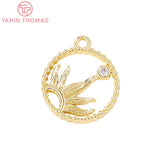 4PCS 14x14MM 24K Brass Zircon Sun Round Charms Pendants for Jewelry Making