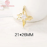 2PCS 24K Brass Zircon Heart Charms Pendants DIY Jewelry Findings
