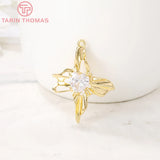 2PCS 24K Brass Zircon Heart Charms Pendants DIY Jewelry Findings