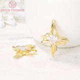 2PCS 24K Brass Zircon Heart Charms Pendants DIY Jewelry Findings