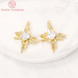 2PCS 24K Brass Zircon Heart Charms Pendants DIY Jewelry Findings