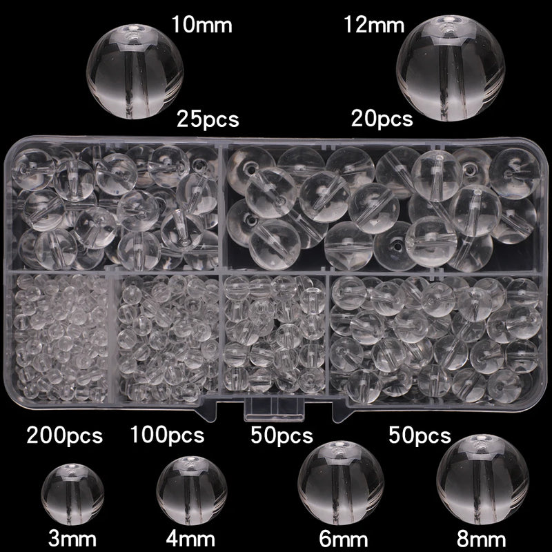 445Pcs 8mm Glass Beads for Jewelry Making DIY Loose Round Spacer Quartz Beaded
