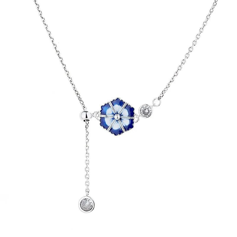 Retro Enamel Flower Dangle Necklace For Women Wedding Party