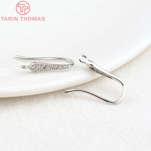 6PCS Platinum Plated Earrings Hooks with Zircon for DIY Jewelry Making