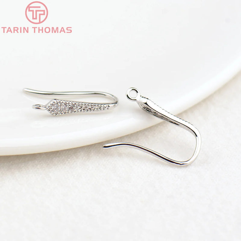 6PCS Platinum Plated Earrings Hooks with Zircon for DIY Jewelry Making