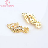 4PCS 11x22MM 24K Brass Zircon Hippocampus Charms Pendants DIY Jewelry Findings
