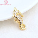 4PCS 11x22MM 24K Brass Zircon Hippocampus Charms Pendants DIY Jewelry Findings