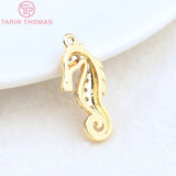 4PCS 11x22MM 24K Brass Zircon Hippocampus Charms Pendants DIY Jewelry Findings