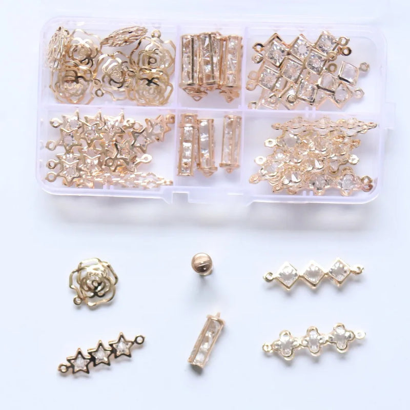 44Pcs Flower Geometry KC Alloy Glass Crystal Inner Pendants Charms