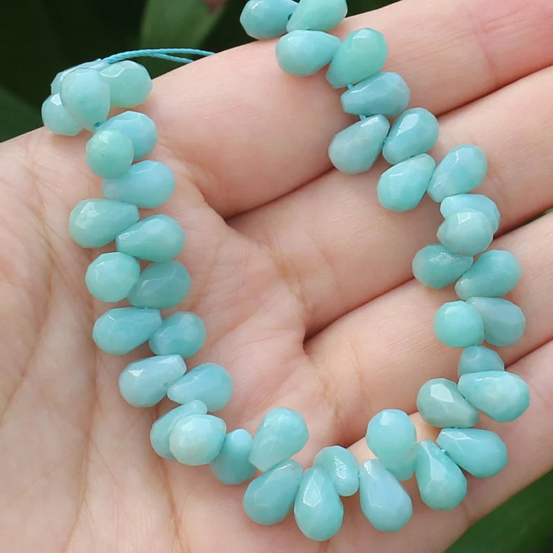 44pcs 6x9mm Natural Amazonite Faceted Drop Loose Beads DIY Jewelry Making