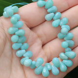 44pcs 6x9mm Natural Amazonite Faceted Drop Loose Beads DIY Jewelry Making