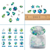 44pcs Glass Pendants Mixed Shapes with SS Snap on Bails Green