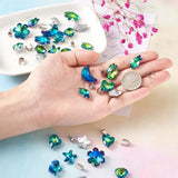 44pcs Glass Pendants Mixed Shapes with SS Snap on Bails Green
