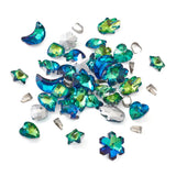 44pcs Glass Pendants Mixed Shapes with SS Snap on Bails Green