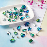 44pcs Glass Pendants Mixed Shapes with SS Snap on Bails Green