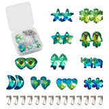 44pcs Glass Pendants Mixed Shapes with SS Snap on Bails Green